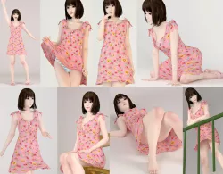 8 poses of Mariko in pink dress 3D model