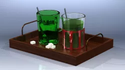 Green tea on a tray