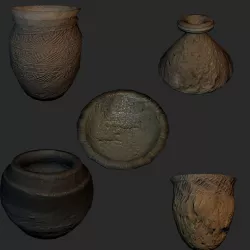 Set of 5 antique Chinese vases Low-poly  3D model