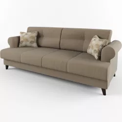 Sofa With Cushions and Round Armrests 3D model