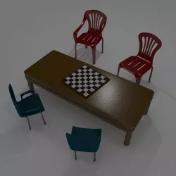 Table Chairs and ChessBoard 3D model