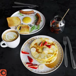 Breakfast with pancakes and scrambled eggs 3D model