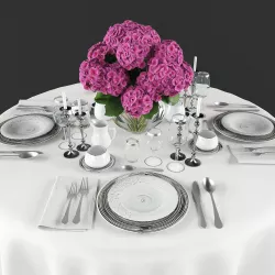 Dining table with table setting 3d models Low-poly  3D model