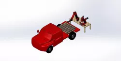 truck and robot arm moving ten pound block