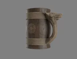 Wooden Historic Tankard with Wolf Low-poly  3D model