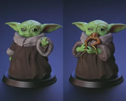 Baby Yoda - Using The Force and Eating Frog - Fan Art 3D print model