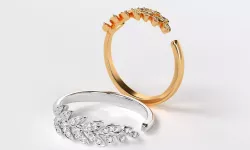 gold  ring  leaf with diamonds 3D print model