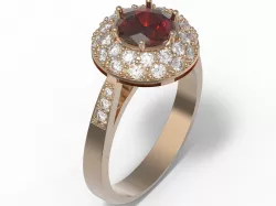 Ring with diamonds and color gemstone 3D print model