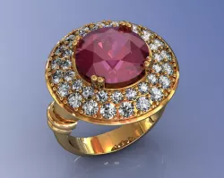 Ruby Gold Cocktail Ring with Diamond 3D print model