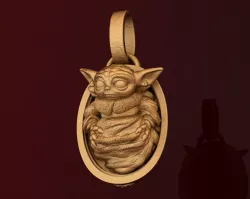 Star Wars Mandalorian Baby Yoda Fan Pendant  3D print model
