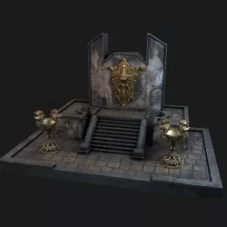 Ancient wall with lampadas and shield 3D model