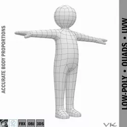 Baby Stickman Character Low-poly  3D model
