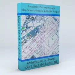 Barcelona El Prat BCN Airport Roads Buildings and Public Trans 3D model