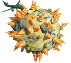 Cartoon Planet with Plane  Low-poly  3D model