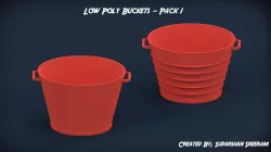 Low Poly Buckets - Pack 1 Free low-poly  3D print model