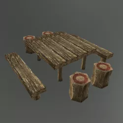 Medieval Table and Banches Low-poly  3D model
