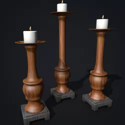 Wooden Candle Holders with Candles 3D model