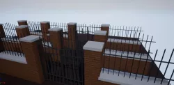 Modular Brick Wall and Gate Low-poly  3D model