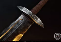 Runic Flachion Sword - Steel and Bronze - PBR game ready weapon Free low-poly  3D model