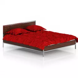 Wooden Bed with Red Bedclothes 3D model