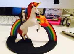 Cat with gun riding firebreathing laser unicorn and rainbow 3D print model