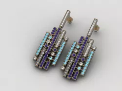 Earring fith diamonds saphires and  aquamarines 3D print model