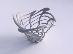 Bowl cylindrical with interlacing fine lattice wavy top 3D print model