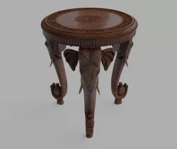 Carved Indian Elephant Table Low-poly  3D model