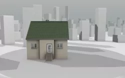 City House -32- Half-Double-House - Roof green - Wall skinyellow Low-poly  3D model
