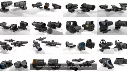 Complete rifle scope and red dot optic bundle 3D Model Collection