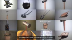 Game Ready Blacksmith Viking Medieval Tools 3D Model Collection