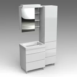 Glass wash-basin with cabinets and mirror 09 3D model