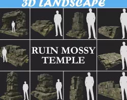 Low poly Mossy Ruin Temple Block Pack 181116 3D Model Collection