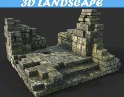 Low poly Mossy Ruin Temple Wall 01 181119 Low-poly  3D model