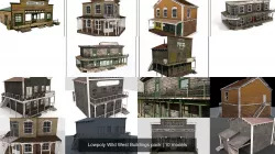 Lowpoly Wild West Buildings pack 3D Model Collection