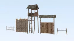 Medieval wooden defence structures Low-poly  3D model