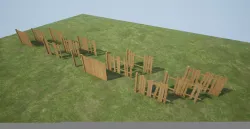 Modular Wooden Fence Low-poly  3D model