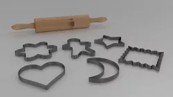 Rolling Pin and Cookie Cutter Baking Set Low-poly  3D model