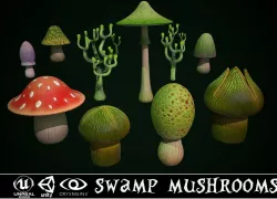 Swamp Fantasy Mushrooms Low-poly  3D model