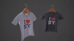 T-Shirt  V-Neck on Wooden Hanger - I Love NY  Low-poly  3D model