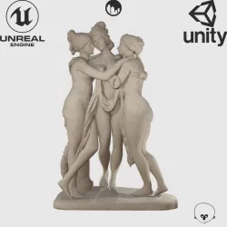 VR Sculpture Three Graces by Antonio Canova Ultra-Low-Poly Low-poly  3D model
