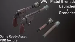 WWII Granade Launcher plus Grenades Low-poly  3D model