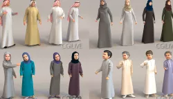 16x Arabic people real cloth simulation loop animated 3D Model Collection