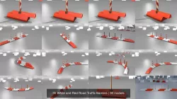 30 White and Red Road Traffic Barriers 3D Model Collection