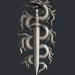 3d STL models for CNC router Dragon sword 3D model