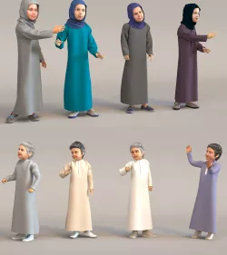 8x Arabic people real cloth simulation animated boys and girls 3D Model Collection