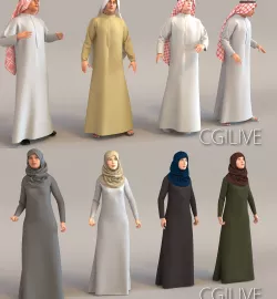 8x Arabic people real cloth simulation animated man and woman 3D Model Collection