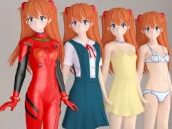 Asuka Langley Soryu anime girl pose 01 3D model