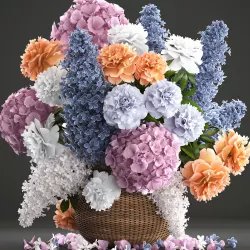 Bouquet of flowers in a basket 2 3D model