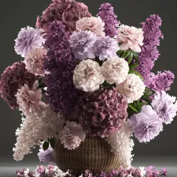 Bouquet of flowers in a basket 3 3D model
